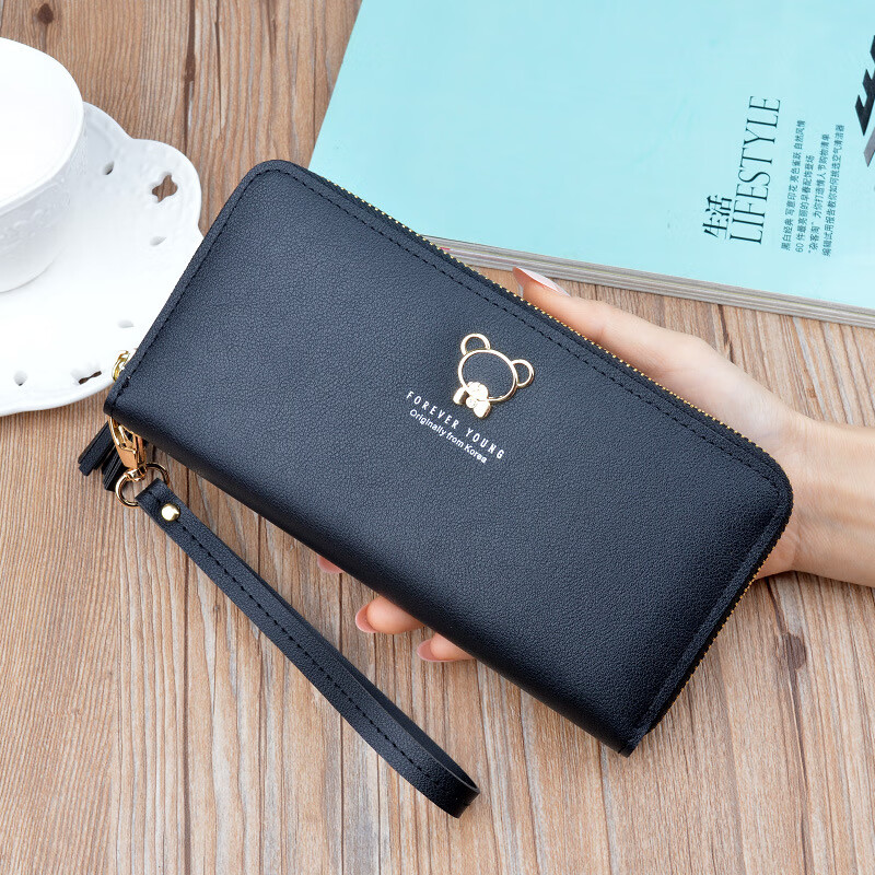 Woodpecker (TUCANO) coin purse young ladies long 2024 new small fresh wallet cute leather wallet zipper clutch clutch bag black