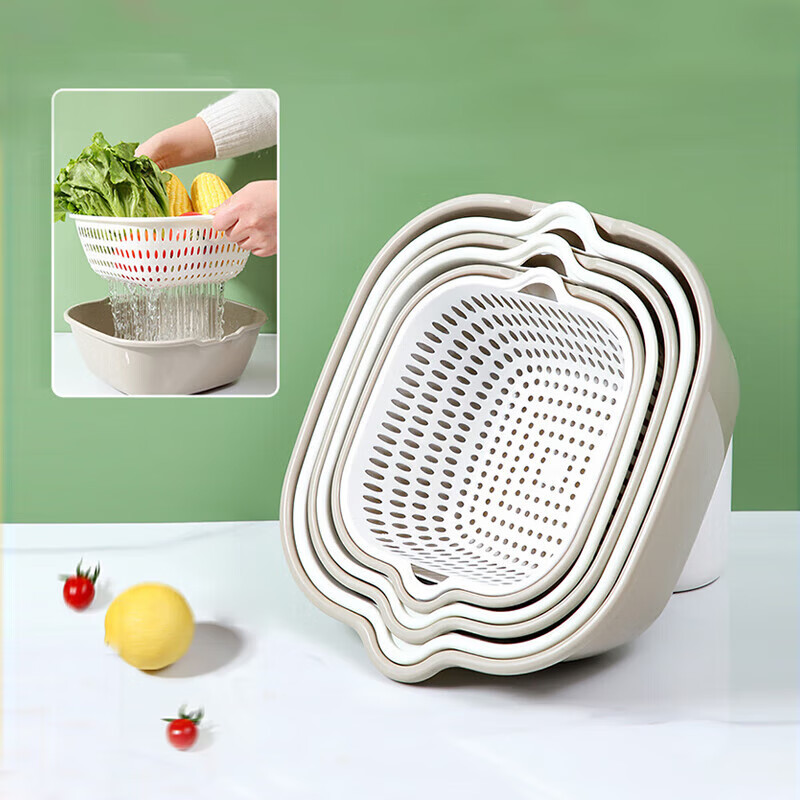 Beijing vegetable washing basket drain basket washing fruit basin kitchen vegetable basin fruit plate water filter basket double layer rice washing basket