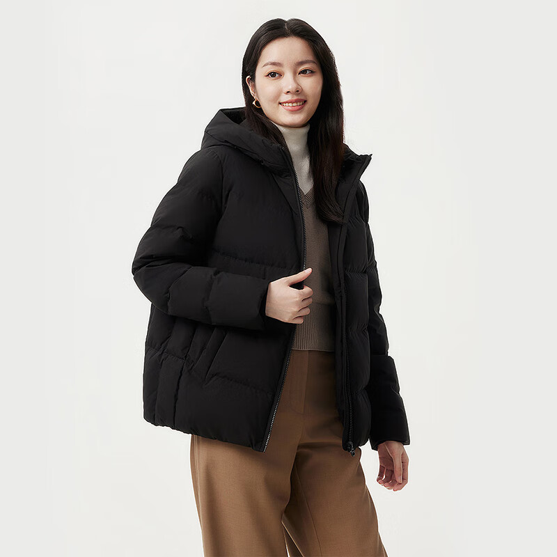Tambor Down Jacket Women's Short Autumn and Winter Hooded Loose Warm Women's Jacket Thick 510356Z Black 170