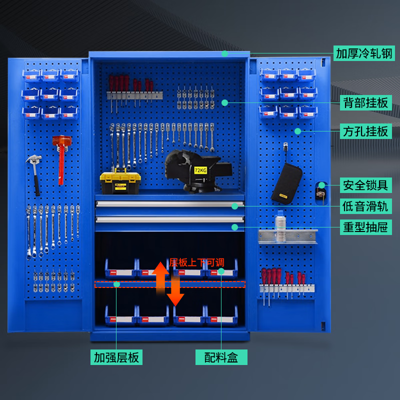 Baigang heavy-duty tool cabinet multi-functional storage cabinet auto repair tool accessories storage cabinet workshop storage cabinet with mesh plate blue with mesh one draw BG-GJ-1149