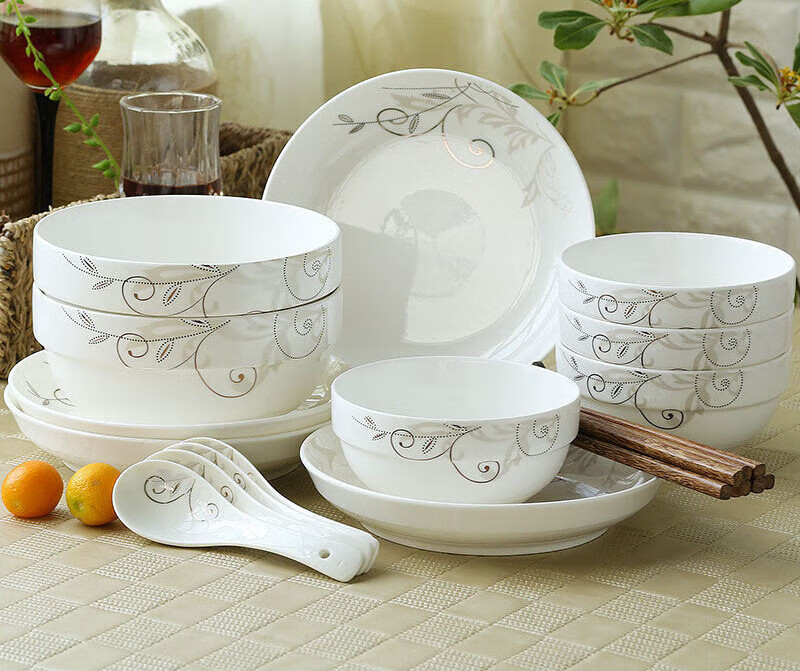 Wenlan 2-6 person family tableware set with dishes and bowls Jingdezhen ceramic tableware set for home use Jane Eyre 1 head 2 bowls 2 plates 2 chopsticks