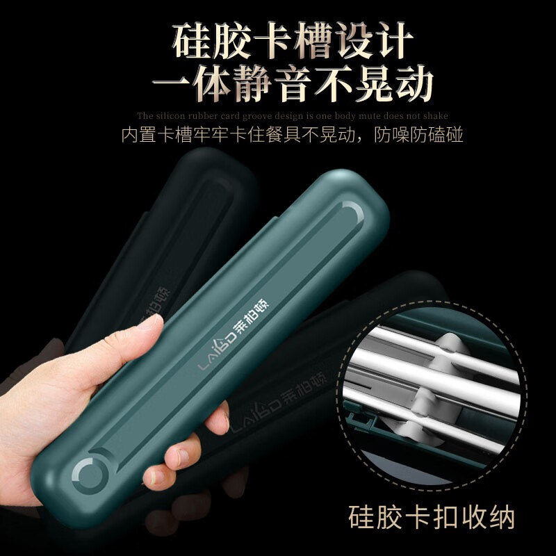 Labton 316L stainless steel portable tableware, chopsticks, spoons and forks set, three-piece set, student and adult flip-top box, single-use box 316L stainless steel, chopsticks + spoon + fork + indigo flip-top box