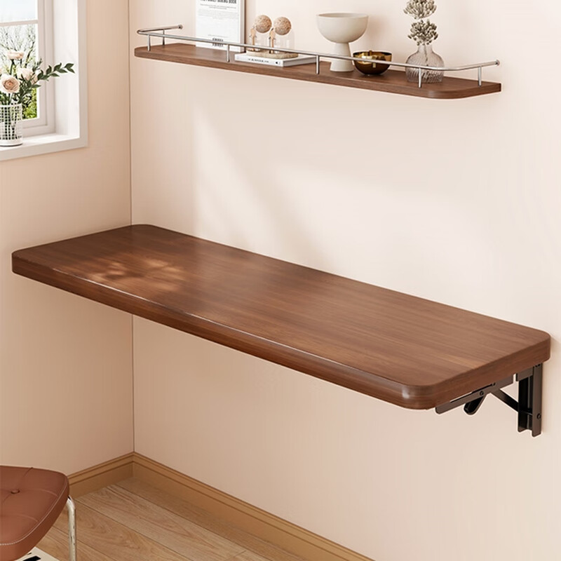 Aomingyuan Foldable Wall-mounted Folding Table Wall-mounted Study Table Balcony Wall Suspension Wall Side Table Wall Storage Rack Light Walnut 40*30 Foldable Model