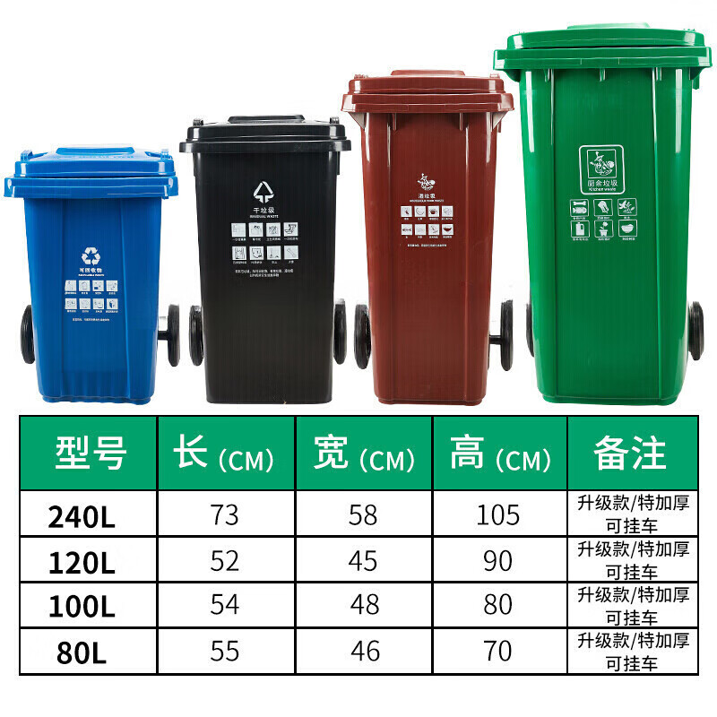 Large outdoor trash can for dry and wet classification industrial 240 liters large commercial sanitation outdoor 120 area with cover 120 liters thickened barrel brown wet garbage with wheels