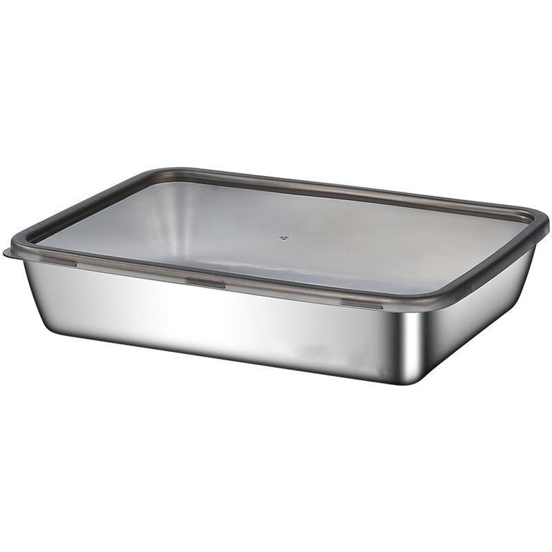 German quality dumpling box stainless steel extra large 30*24*5cm commercial stall crisper picnic box refrigerator 316 huge thick 5 trays + 5 see-through gray lids 30*24*5cm non-stick style