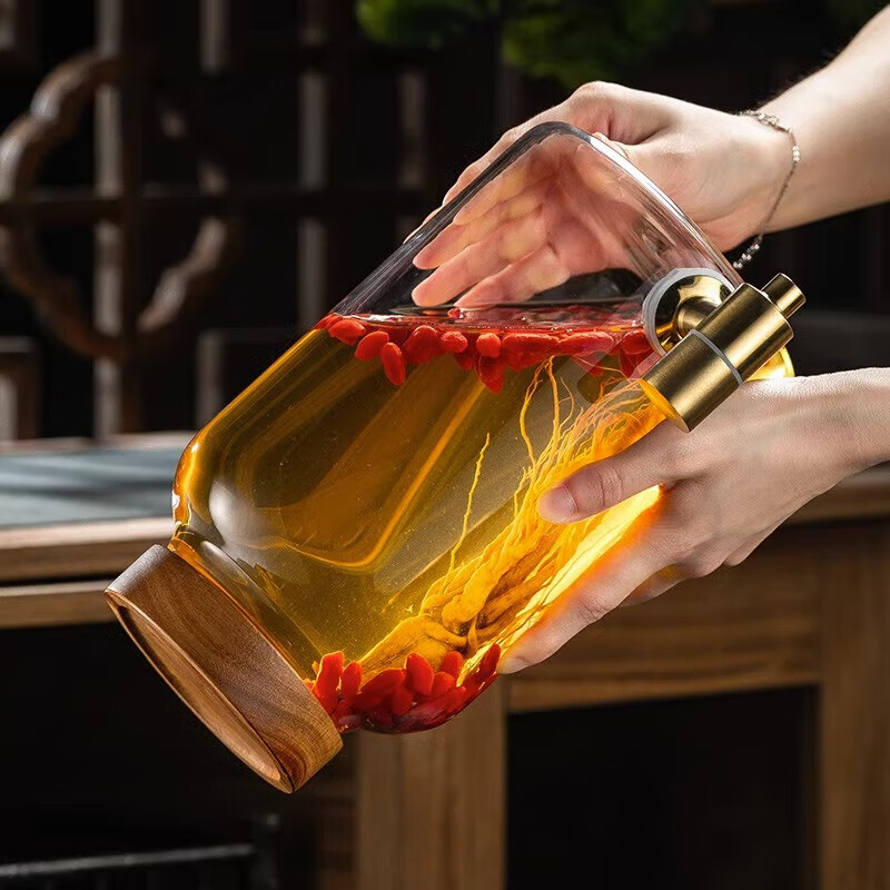Genas glass wine bottle with faucet base wine container sealed jar household green plum and ginseng medicinal wine wine jar 4L