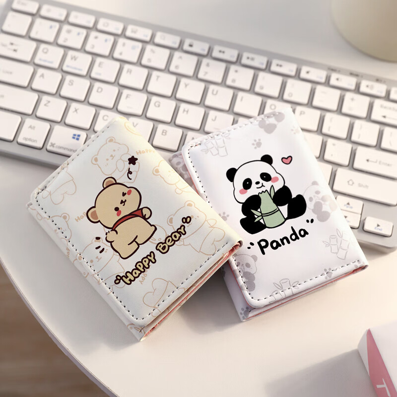 MAIWEINI women's short wallet with multiple card slots, coin purse, ultra-thin all-in-one card holder, cute birthday gift for girlfriend and wife, trendy bear, can hold ID card + banknotes, 6 card slots + transparent window + banknote slots