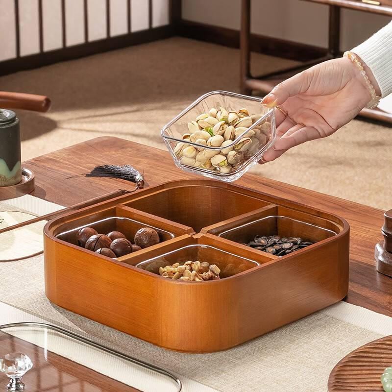 Genasi living room home dried fruit box Chinese New Year melon seeds candy coffee table solid wood nut snack storage fruit plate tea snacks Chinese style