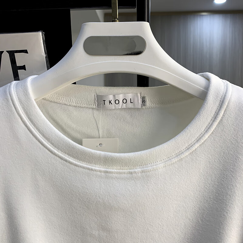 Langsha long-sleeved T-shirt women's white pure cotton petite bottoming shirt brushed plus velvet autumn and winter mid-length sweatshirt inner top 394 Bai De velvet M