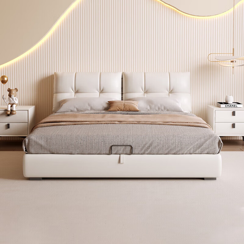 Huangbaoni Guangdong Foshan Italian-style first-layer cowhide bed modern simple master bedroom large bed storage bed 1.8 meters double 2-meter wedding bed first-layer cowhide bed Inquiry to enjoy Double 11 discount 1.8*2 meters frame bed/15cm solid wood bed board