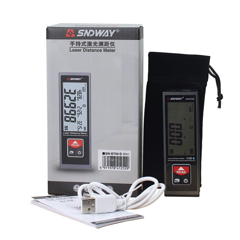 SNDWAY Bluetooth laser distance meter, room measuring instrument, CAD drawing to know the house type APP, high-precision infrared electronic ruler charging SW-BT40 red light 40 meters, knowing the house type member