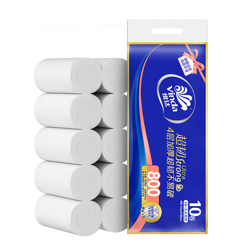 Vinda coreless rolling paper, super tough 4-layer 80g*10 rolls, thick and tough toilet paper, roll paper towel, new and old mixed