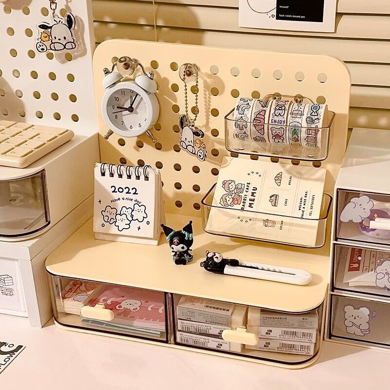 Cream style desktop hole-in-the-wall storage box office desk drawer-type storage rack student dormitory storage artifact new hole-in-the-wall storage box only small handkerchief clip