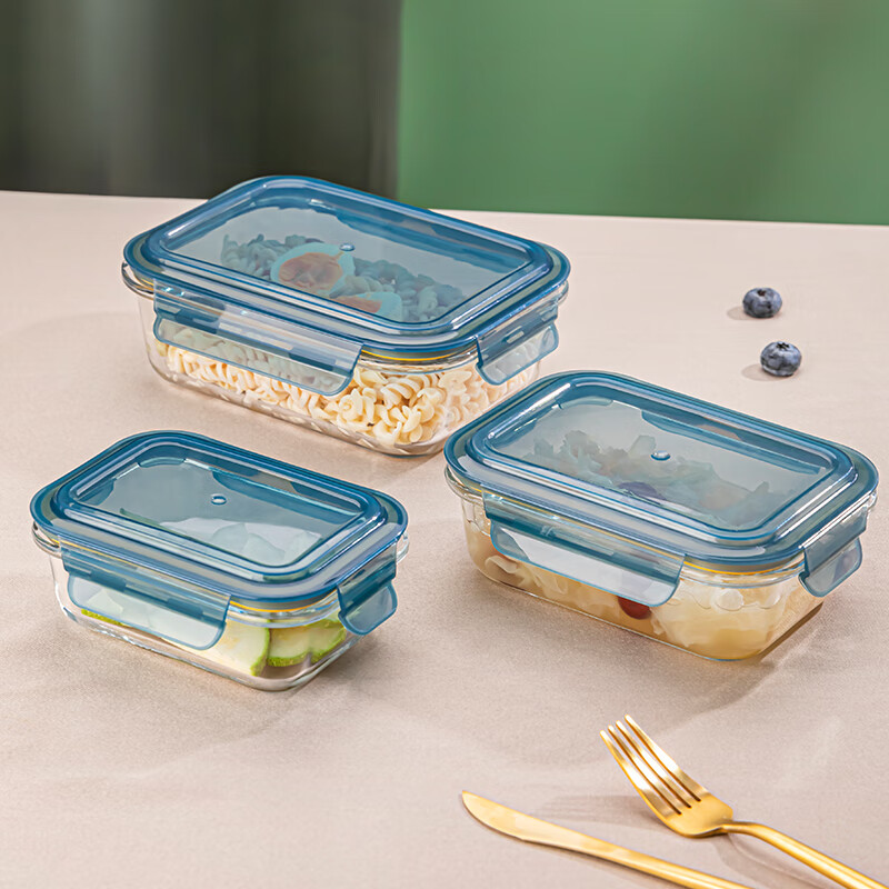 LOVWISH high boron glass fresh-keeping lunch box, microwaveable, special lunch box grid, fresh-keeping and heat preservation partitioned refrigerator, integrated lid, small and medium size 640+400ml combination