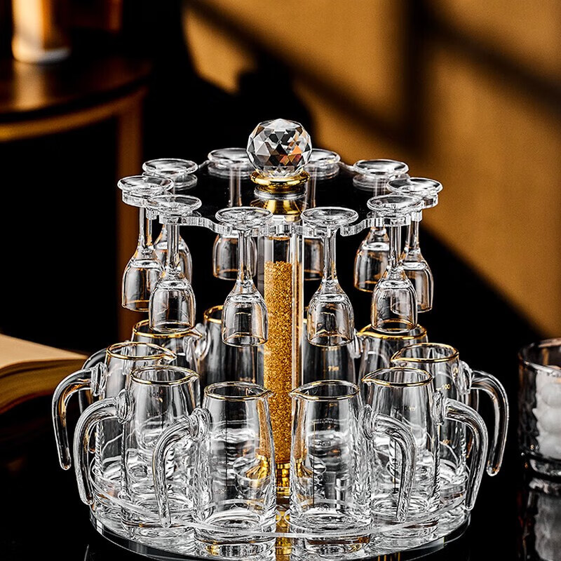 VETROAMANO high-end light luxury small spirits shot glass household gold foil white wine glass crystal glass wine dispenser Moutai cup transparent style 10 pots 10 cups + crystal cup holder