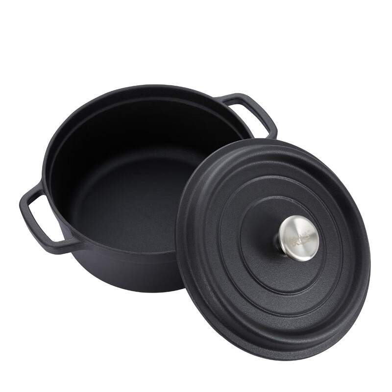 Telssida thickened enamel pot cast iron soup pot household stew pot double-eared enamel soup pot stew pot matte black 24cm