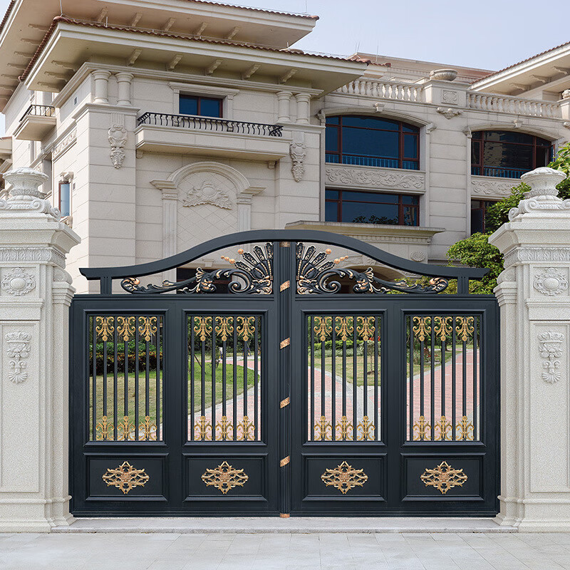 Jinding plus aluminum alloy courtyard door, aluminum art door, villa double door, sliding electric sliding door, garden entrance door, courtyard door, black gold (1.8*3)