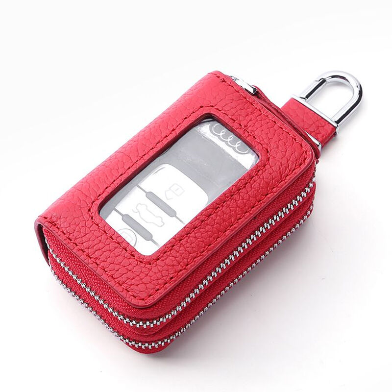 Ye Yu genuine leather double layer key bag women's universal home car key buckle protective cover pure leather portable transparent window remote control 9005 litchi brown