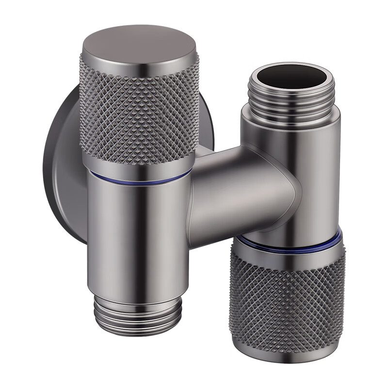 Jieguan one in two out double control angle valve gun ash three-way open up and down double head dual-use mini washing machine multi-function faucet gun ash H type mini upper and lower angle valve 4 points + 4 points