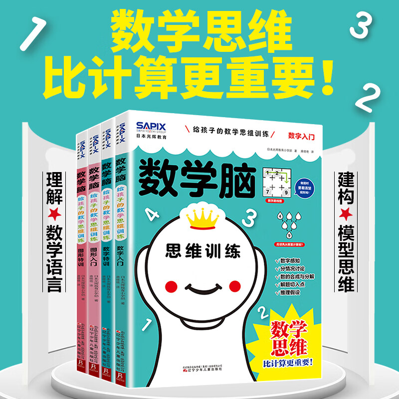 Mathematical Brain, a complete set of 4 volumes of mathematical thinking training for children. Japan's Guanghui Education Mathematical Brain. Special training on digital graphics for introductory mathematical thinking. It is more important than calculation. Let children fall in love with mathematics books.
