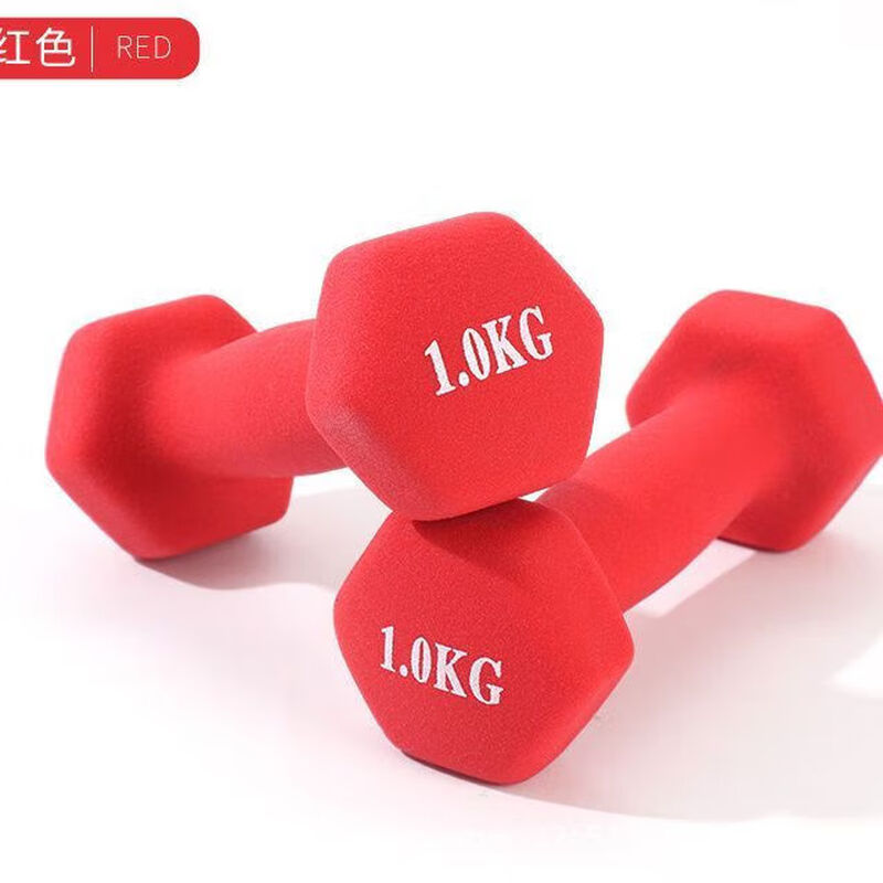 Ms. Meikejie's solid cast iron plastic-coated dumbbell home fitness yoga shaping plastic-impregnated small dumbbell red 1KG (0.5kg*2)