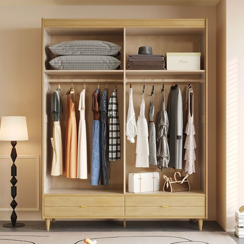 Hanpan retro wardrobe retro style black modern simple solid wood home bedroom sliding door sliding door wardrobe light luxury 178 two-door sliding (installation included)