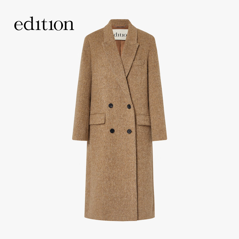 Edition Gao Yuanyuan's same style cloud wool long tweed alpaca coat, camel brown S 160