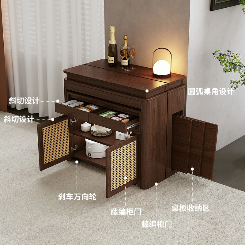 Only the beautiful medieval style folding island dining table integrated small apartment sideboard retractable island table Si Teng customized Si Teng 1 French oak walnut color 1.8m