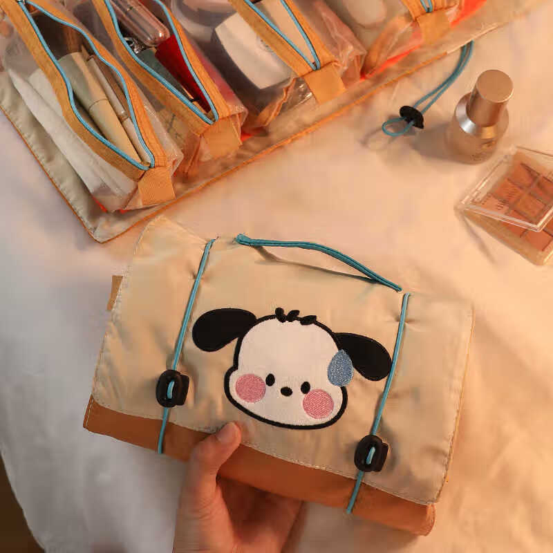 Feiyuejia Cute Folding Cosmetic Bag, Large Capacity, Portable for Traveling, Washing Handle, Simple Skin Care Product Storage Bag, Sweating Puppy Cosmetic Bag