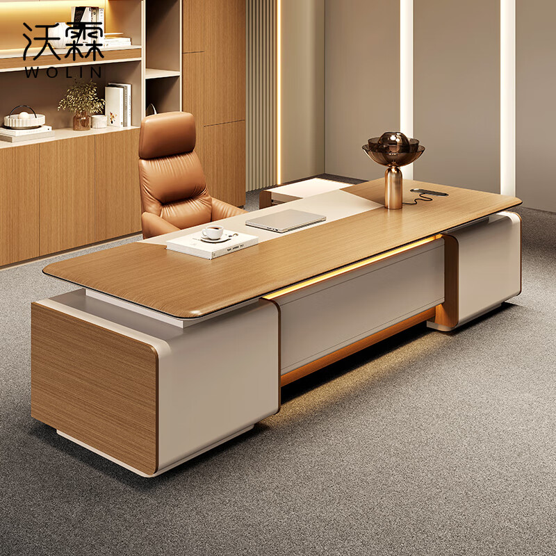 Wolin E0 desk light luxury boss desk modern boss desk president desk boss desk office desk and chair combination 2.4 meters president desk-long side cabinet