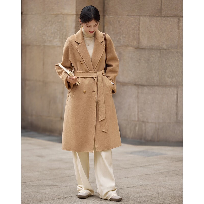 Shangjing Wool Coat Women's 25th Winter New Women's Clothing Mid-Length Lace-Up Slimming Simple Light Luxurious Double-sided Wool Coat Women