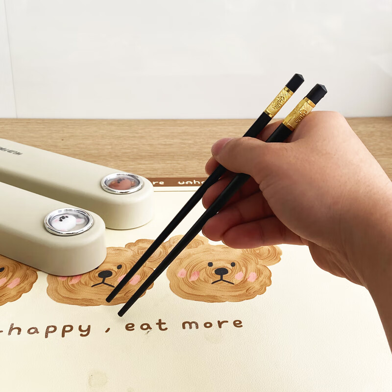 WORTHBUY 316 Stainless Steel Chopsticks and Spoons Cute Portable Tableware Three-piece Set Single Student Takeaway Storage Cutlery Box Doudou Xiong Qingti Green + 304 Chopsticks and Spoons 3-piece Set