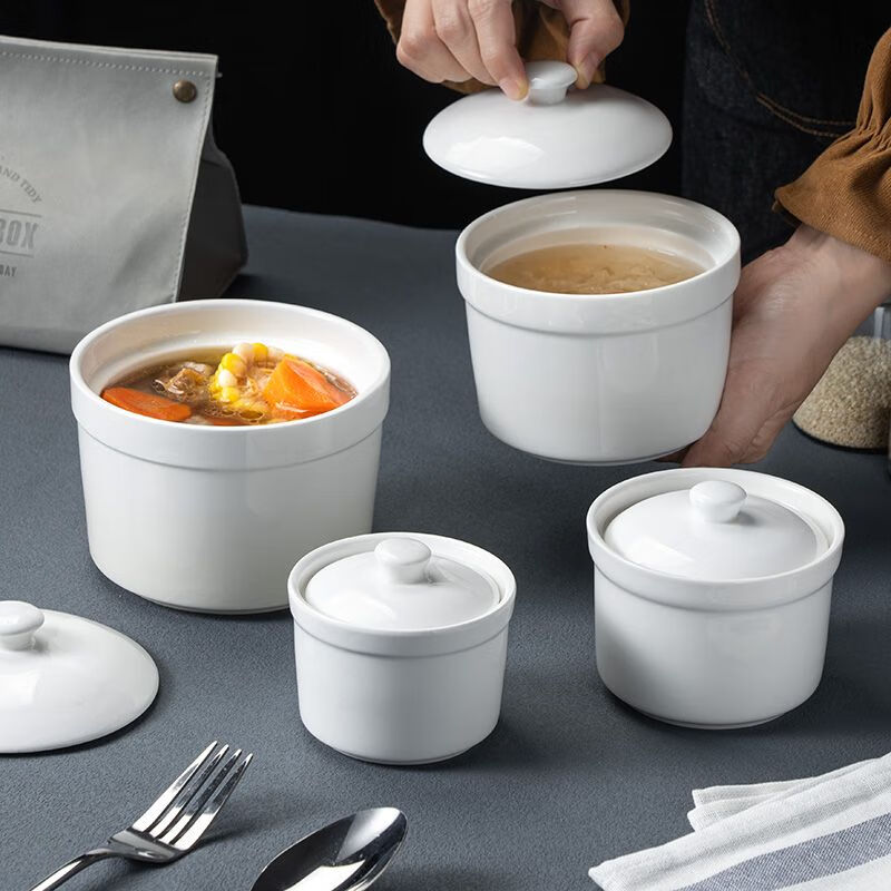 Ceramic water-proof stew pot for hotel merchants, stewed bird's nest and egg custard for one person, stew pot, steamed egg bowl, earthen pot soup cup, 3.5-inch 150ml stew pot, one pack without lid