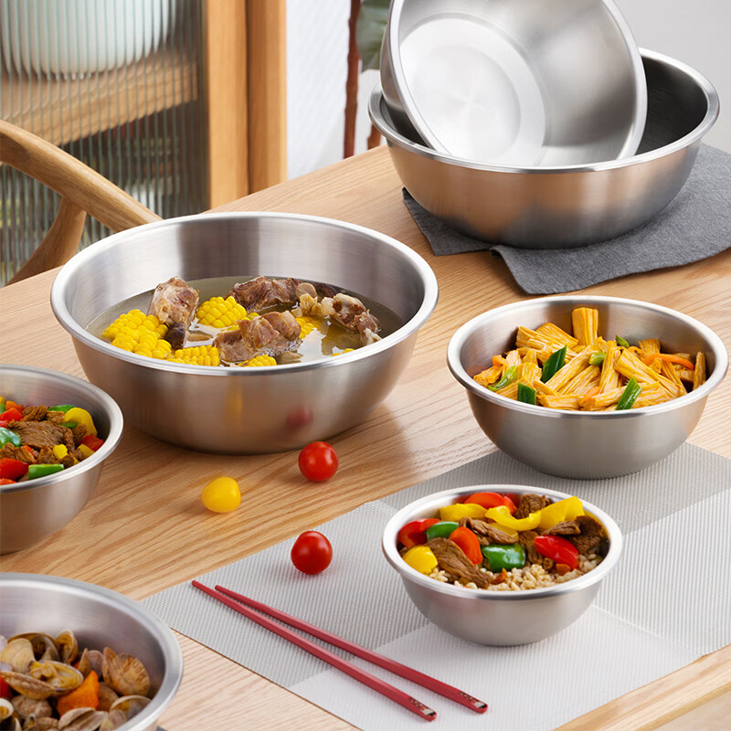 Camellia 304 stainless steel kitchen special soup basin and vegetable basin thickened food grade material anti-fall vegetable basin basin 28cm304 stainless steel basin 1 piece 5L