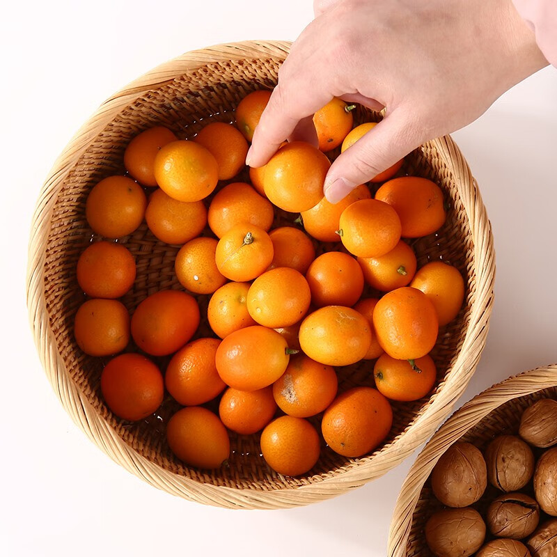Zhenxiqi Fruit Basket Rattan Basket Fruit Plate Round Living Room Dry Fruit Plate Snack Plate Steamed Bun Basket Hand-woven Tray Medium Size