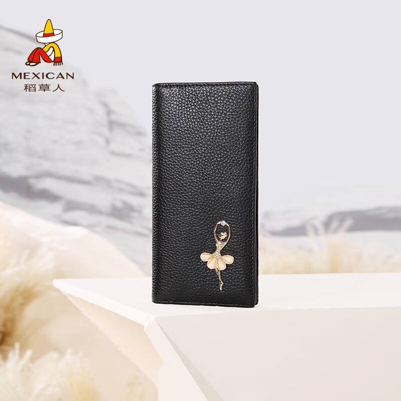 Scarecrow (MEXICAN) women's wallet first-layer cowhide multi-functional coin purse with multiple card slots, sweet and simple, practical New Year gift for girls, long style - pink