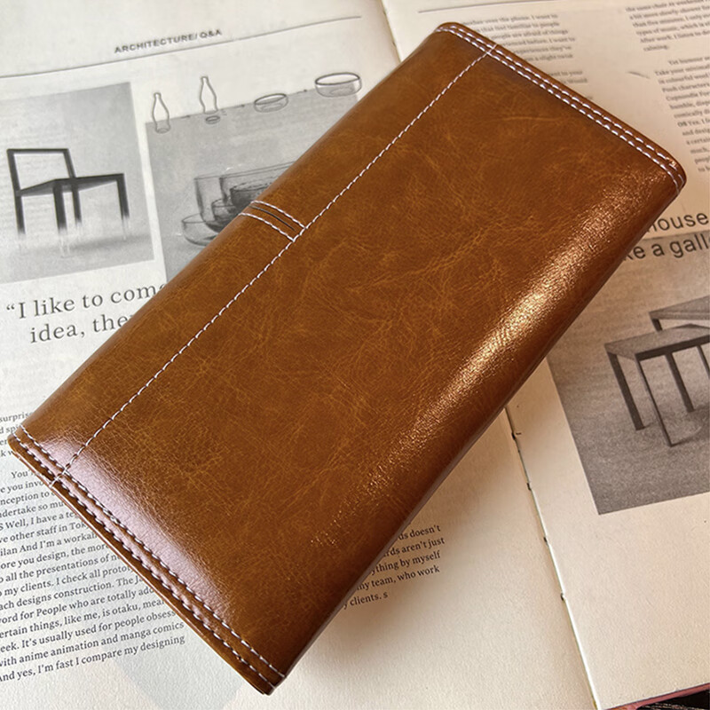 Wanjiazhen retro atmospheric multifunctional women's wallet women's long mobile phone bag Japanese and Korean folding women's wallet clutch bag card bag brown