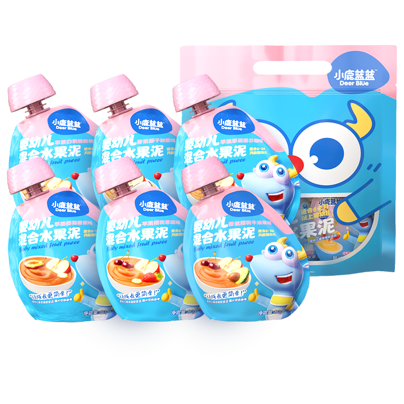 Fawn Blue Baby Label Infant Fruit Puree 6 bags 480g complementary food puree pure fruit puree fruit baby snacks infant fruit puree 6 months +