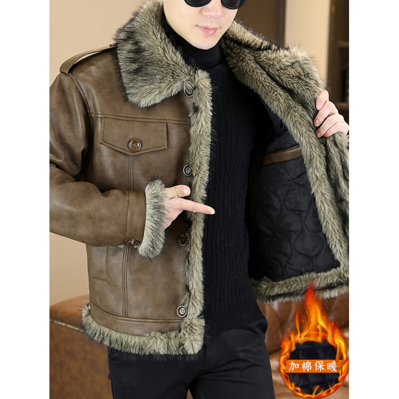 Pierre Cardin (Pierre Cardin) new winter leather cotton jacket for men, thickened, warm, casual, fashionable, high-end, personalized cold-proof cotton jacket, khaki, cotton and thickened 5060 2XL 140-160 catties