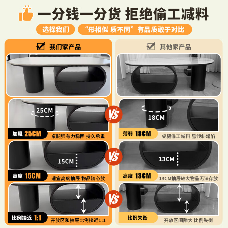 Seaworthy high-end slate coffee table living room small apartment new tea table 2025 modern simple oval living room coffee table light luxury black frame drawer bright white slate 120