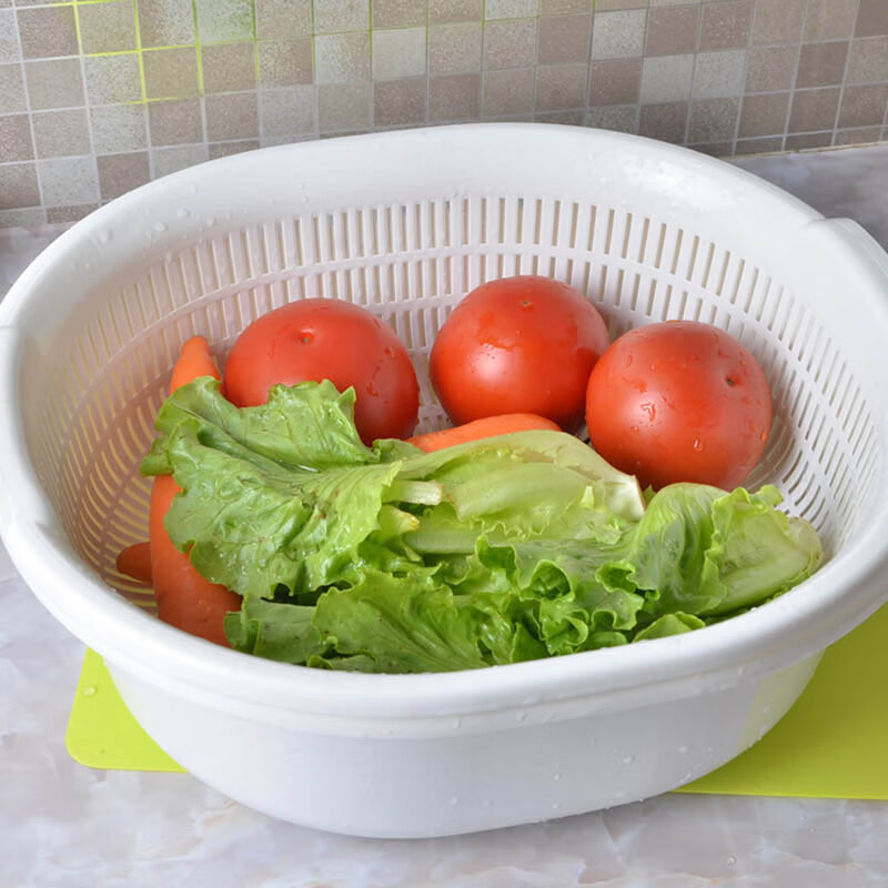 Sungsa Japan imported double-layer plastic sink large vegetable basket fruit basket kitchen hollow draining dish storage basket green set basin + draining basket