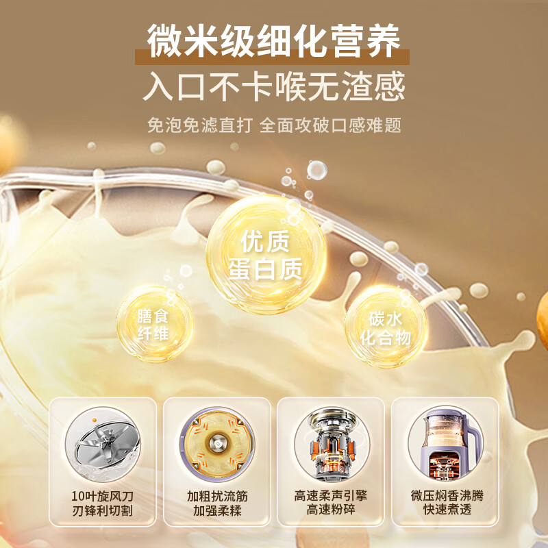 DAEWOO wall-breaking machine household soybean milk machine 1L micro-pressure 2-3 person feeding fully automatic soft-sounding grain-free no-cooking no-hand-washing juicing cooking food supplement machine purple SM09