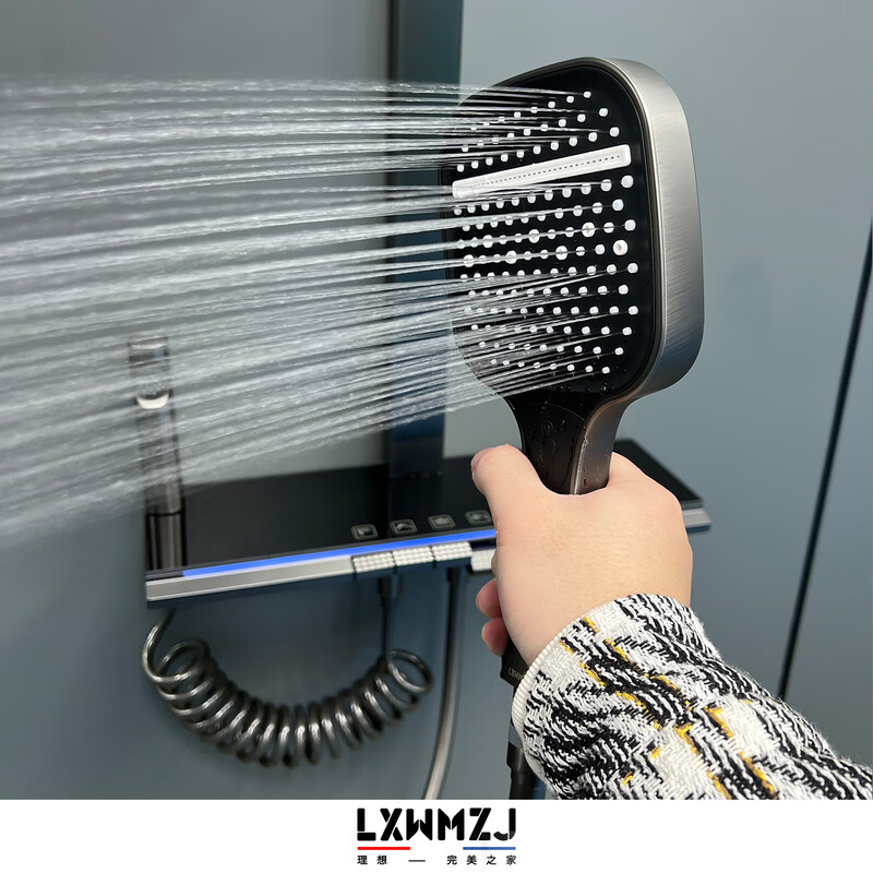 LXWMZJ brand/original gun gray large storage piano button design hot and cold temperature control shower head square tube gun gray hot and cold digital display