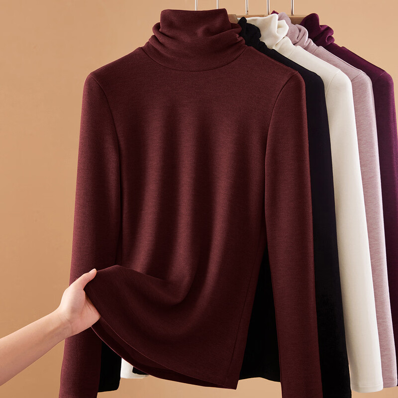 Pile collar bottoming shirt for women 2026 high collar German velvet thickened inner style warm and stylish top oatmeal color L (recommended 105-115 catties