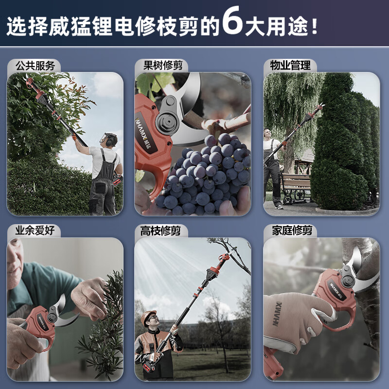 Powerful electric scissors for cutting branches, lithium battery garden scissors, pruning shears for fruit trees, heavy cutting opening 5.5CM, two batteries and one charge