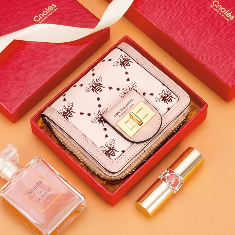 Cnoles wallet women's short genuine cowhide multifunctional coin holder card holder New Year's gift for girlfriend niche high-end