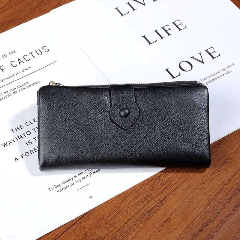 Sephoron New Year's Leather Inside and Outside 18 Card Slots Long Wallet Ultra-Thin Large Bill Holder Soft Cowhide Leather Folding Wallet Simple Black - Genuine Leather Inside and Out 18 Card Slots Ultra Thin Style