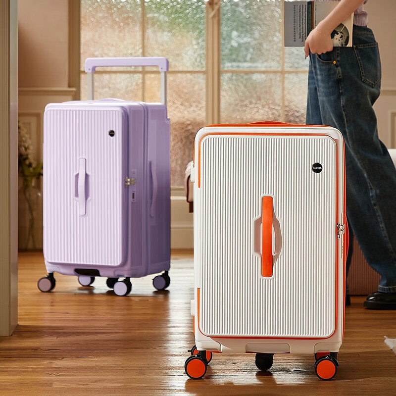 Side-opening suitcase wide trolley box 24 inches large capacity 20 inches password check-in luggage Jing Tokyo Hi self-operated white with orange 30% 2025 edition limited contrast color 28 inches