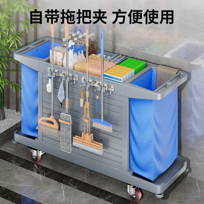 SHENFAN linen cart, special work cart for hotel rooms, cleaning tool cart, hotel door cleaning and cleaning trolley, flagship three-layer double sided side bag, enlarged and thickened, effortless and easy to push, silent and no noise