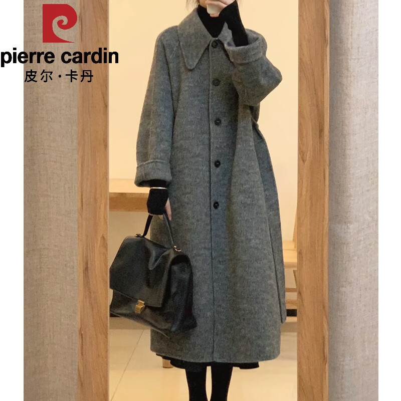 皮尔卡丹(pierre cardin)2025秋冬季新款呢子大衣女毛呢外套小个子韩系中长款赫本风 深灰色 S